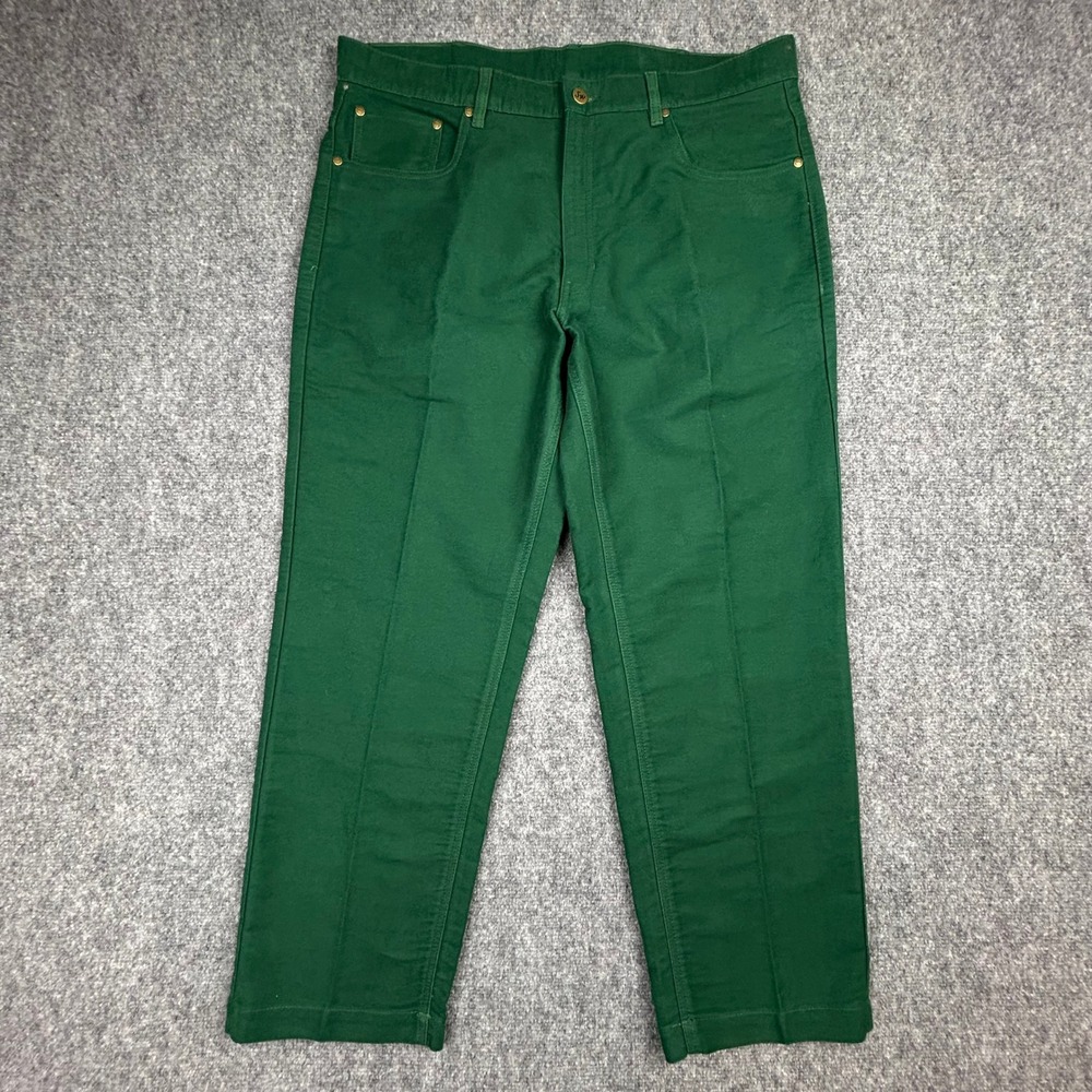 Samuel Windsor Moleskin Jeans Men 38S Green Cotton Straight Leg 5 Pocket Trouser